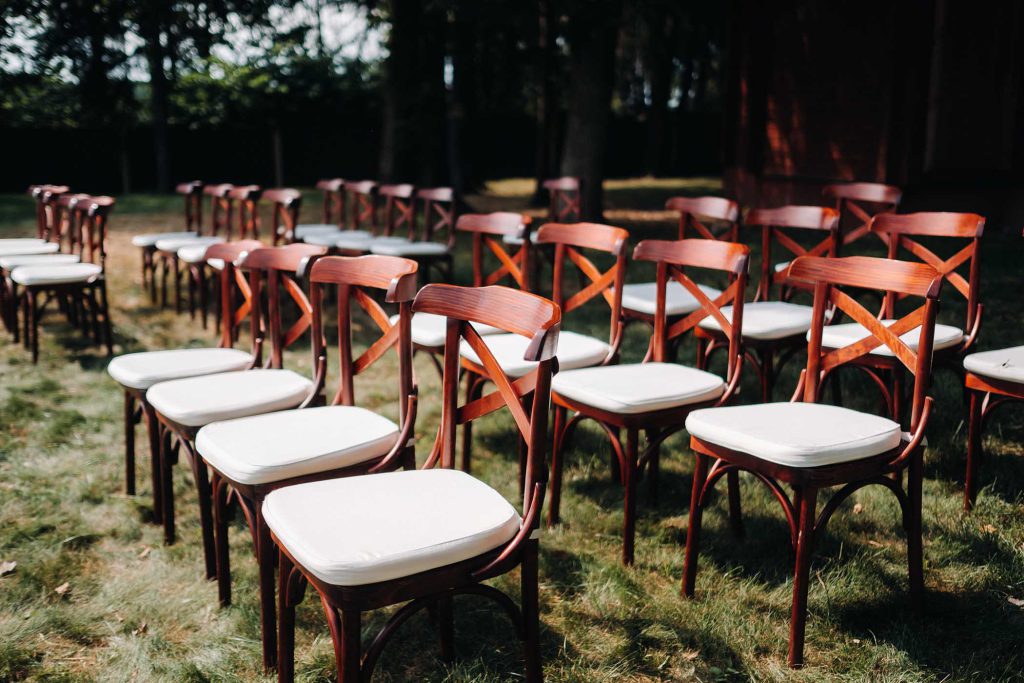 Outdoor wedding ceremony chairs arranged in rows for a Dubai wedding